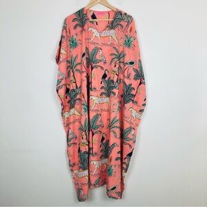 Coral Animal & Palm Midi Dress